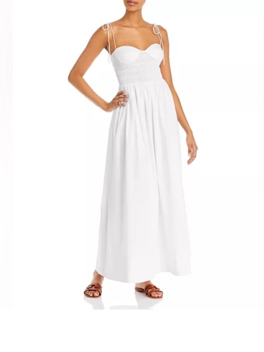 White Tie-Shoulder Maxi Dress